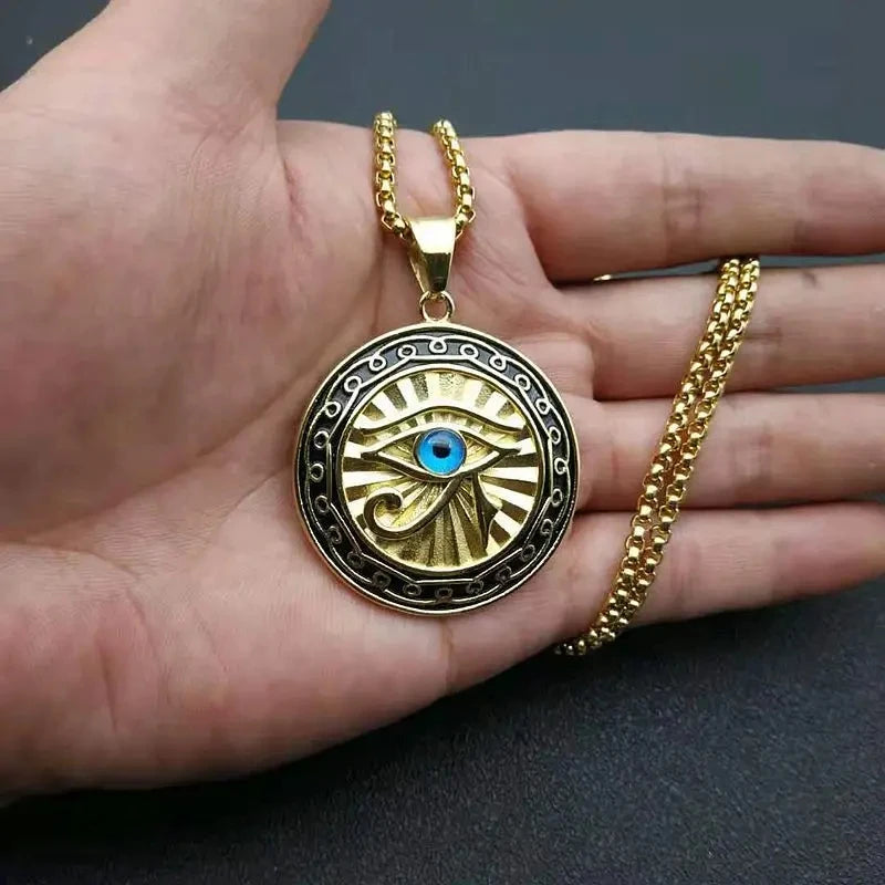 👁️ Ancient Egyptian Mythology Eye of Horus Pendant Necklace – Unisex Punk Style | Blue Eyes | Hip Hop Party Amulet Jewelry Gift