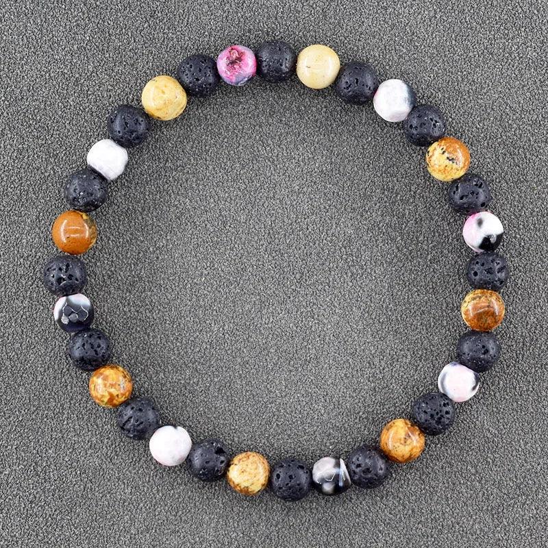 ✨ Natural African Pine Stone Beaded Bracelet – Authentic Picture Stone Bohemian Bangle for Men & Women – Volcanic Elastic Jewelry, Perfect Friendship Gift 5