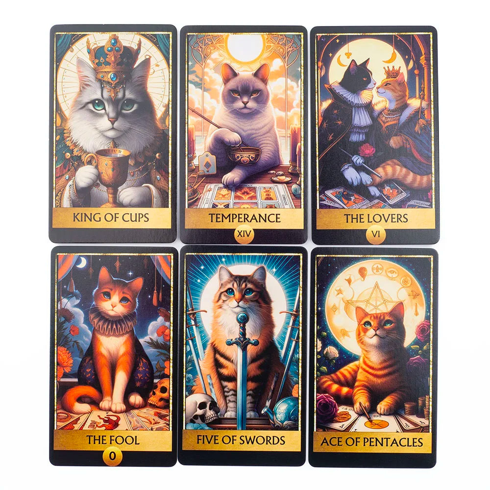 😺 Cat Tarot 78 Card Deck | English Version | Board Game & Christmas Gift | Divination Tools for Fun Fortune Telling | 10.3x6.1cm