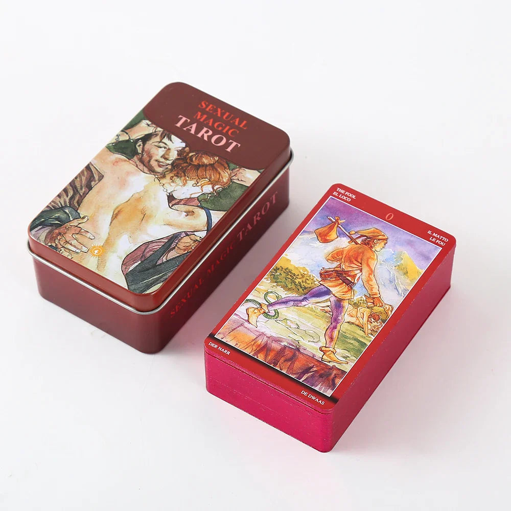 New Hot Tarot Cards – 78-Card Vintage Deck with Green-Plated Edges in Metal Tin Box (10×6 cm) & Paper Manual for Divination Board Games THTC09