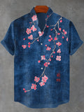 🌸 The Plum Blossom Heritage: Premium Men’s Summer Linen Shirt – High-Definition Oriental Floral Graphic, Modern Mandarin Standing Collar, and Sophisticated Urban-Street Short-Sleeve Button-Down llyh163