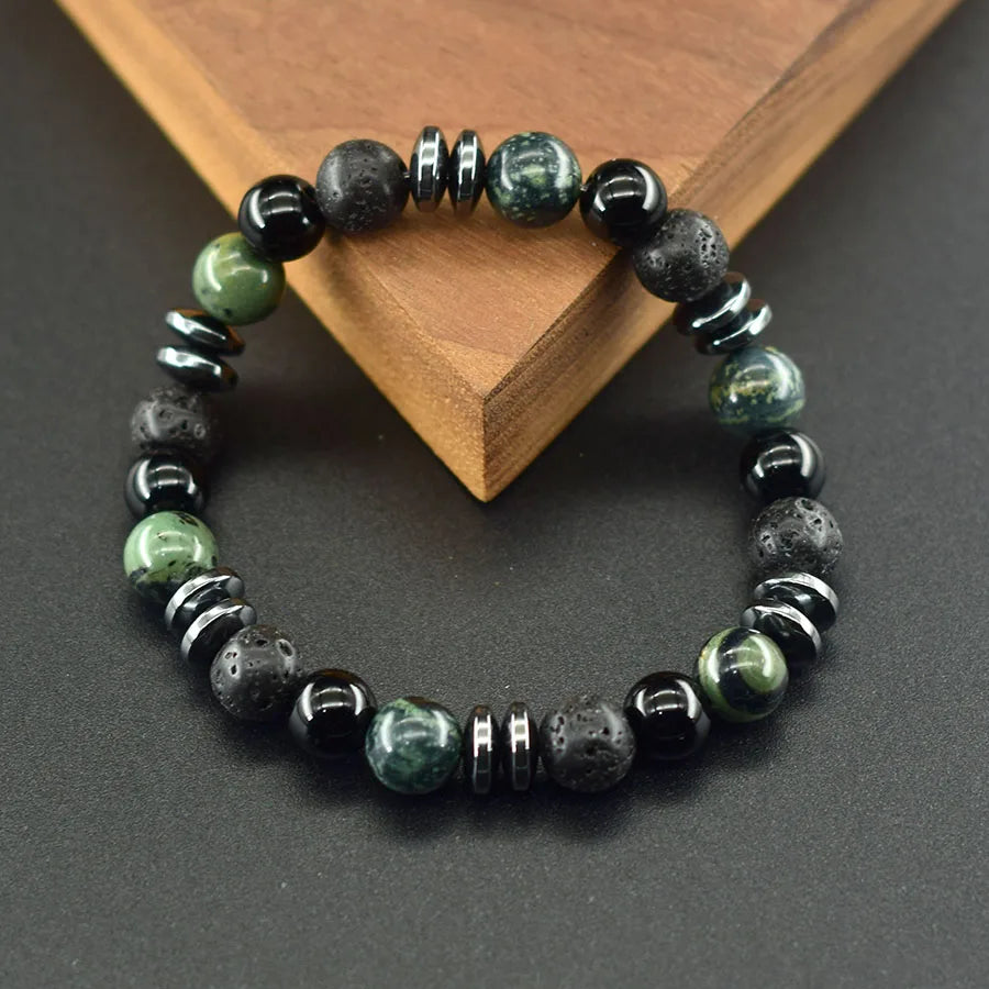 ✨ Natural Sparrow Stone and Black Volcanic Onyx Beads Bracelet – Classic Unisex Jewelry for Capillary Function and Immunity Enhancement