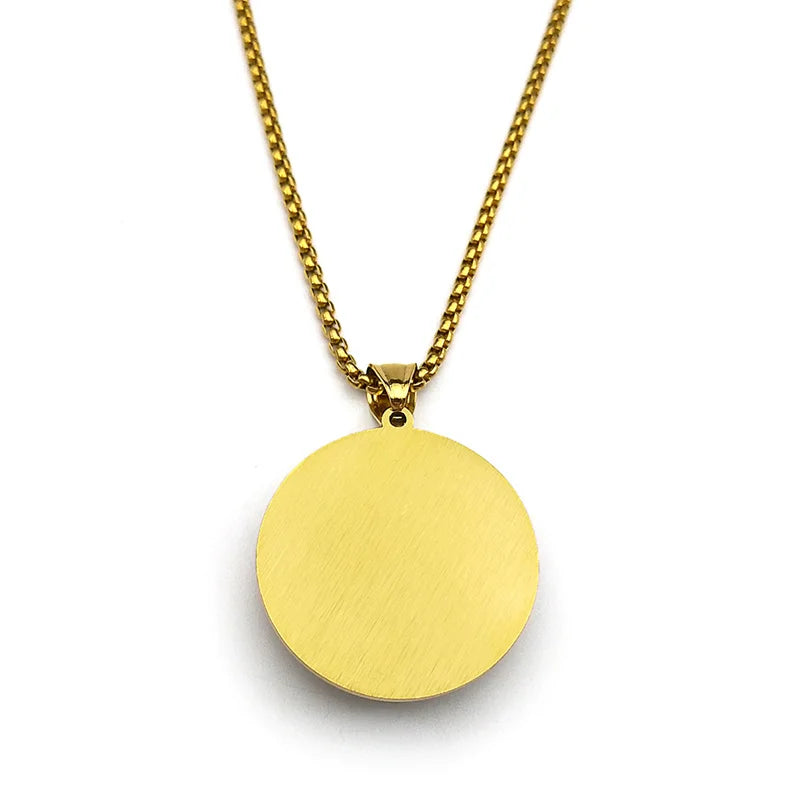 ✨ Key of Solomon Sigil Glass Round Medal Necklace – Stainless Steel Gold Color | Archangel Kabbalah Talisman Jewelry for Women & Men