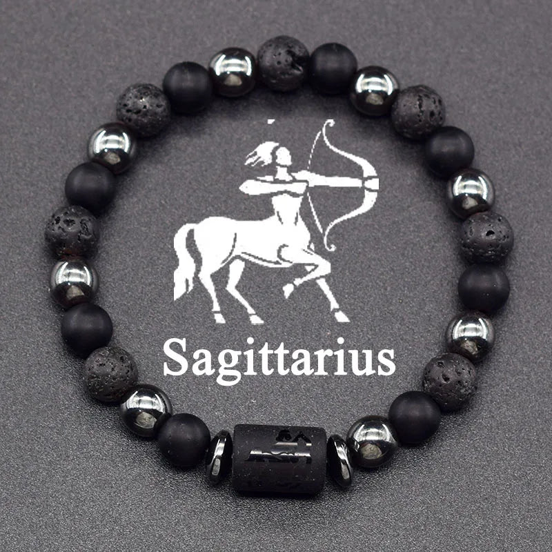 ✨ 12 Zodiac Constellation Signs Bracelet – Tiger Eye & Sparrow Picture Stone Beads – Virgo Charm Couple Jewelry for Men & Women 16 Sagittarius 8 mm Beads