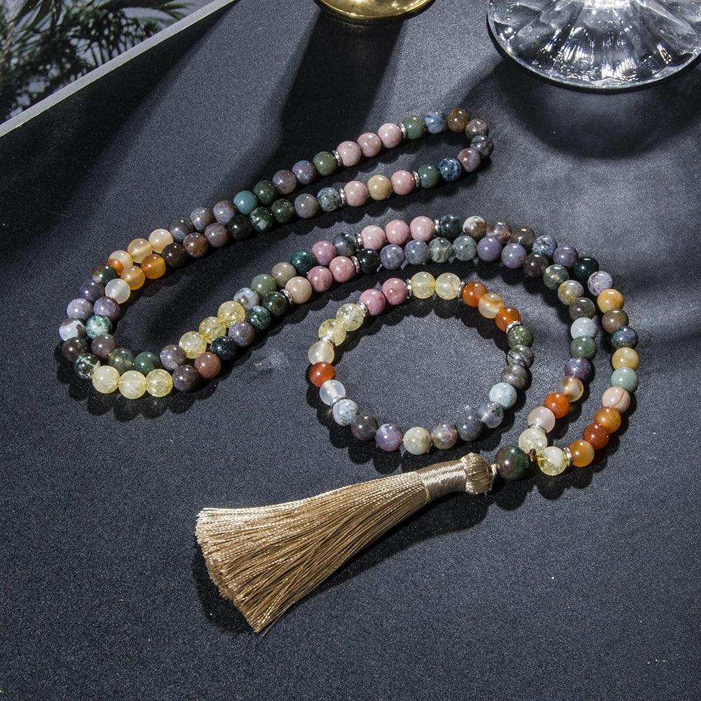 ✨ The "Prosperity Flow" Mala Set: Natural Citrine & Indian Onyx 108 Prayer Beads (Wealth & Strength)