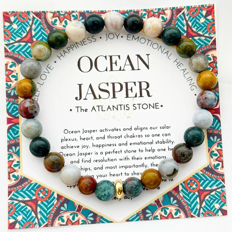 🌊 The "Happy Life" Bracelet: Handmade Ocean Jasper for Emotional Stability & Joy
