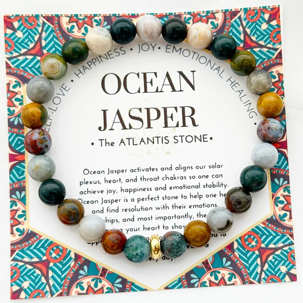 🌊 The "Happy Life" Bracelet: Handmade Ocean Jasper for Emotional Stability & Joy