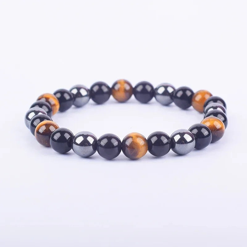 ✨ Magnetic Hematite, Tiger Eye & Obsidian Bracelet – Triple Protection Health Care Stainless Steel Bangle – Perfect Weight Loss Gift for Men & Women 1yellow tiger eye