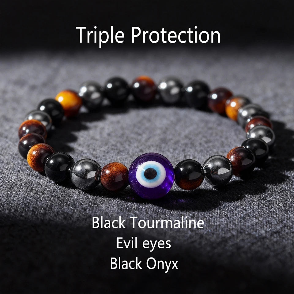 ✨ Neo-Gothic Fall Jewelry – Black Tiger’s Eye, Hematite & Onyx Evil Eye Bracelets – Unique Natural Stone Family Gifts for Christmas