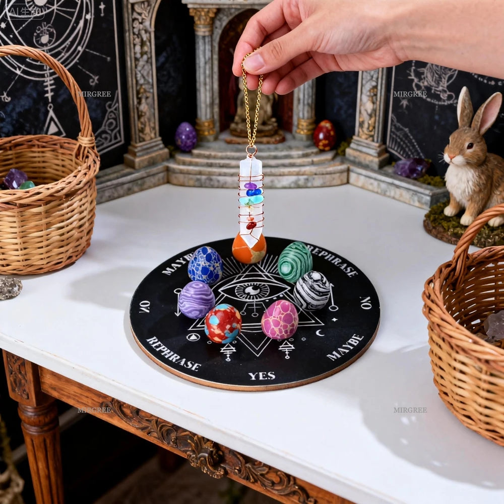 🔮 9pcs Crystal Pendulum Divination Set – Includes Decision Board & Gemstone Egg | Guidance Tool & Witchcraft Supplies | Free Shipping