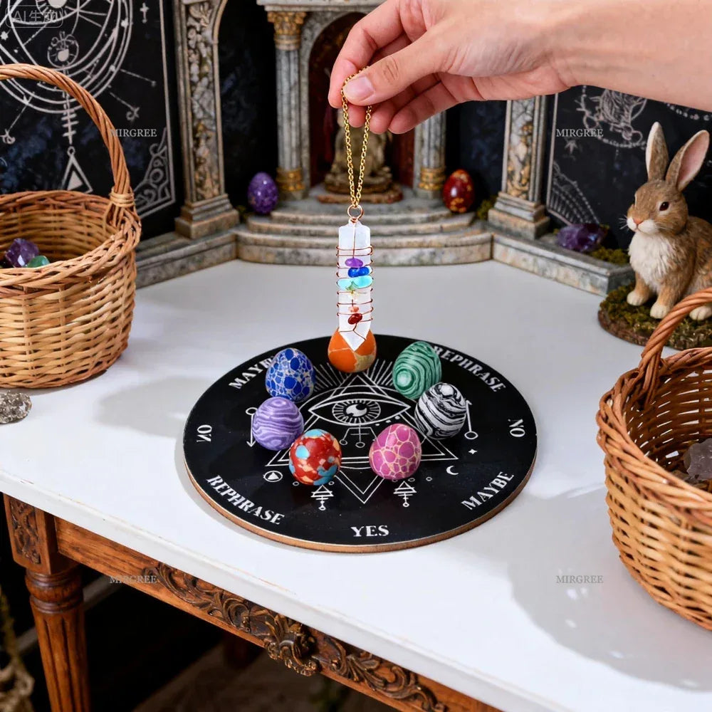 🔮 9pcs Crystal Pendulum Divination Set – Includes Decision Board & Gemstone Egg | Guidance Tool & Witchcraft Supplies | Free Shipping