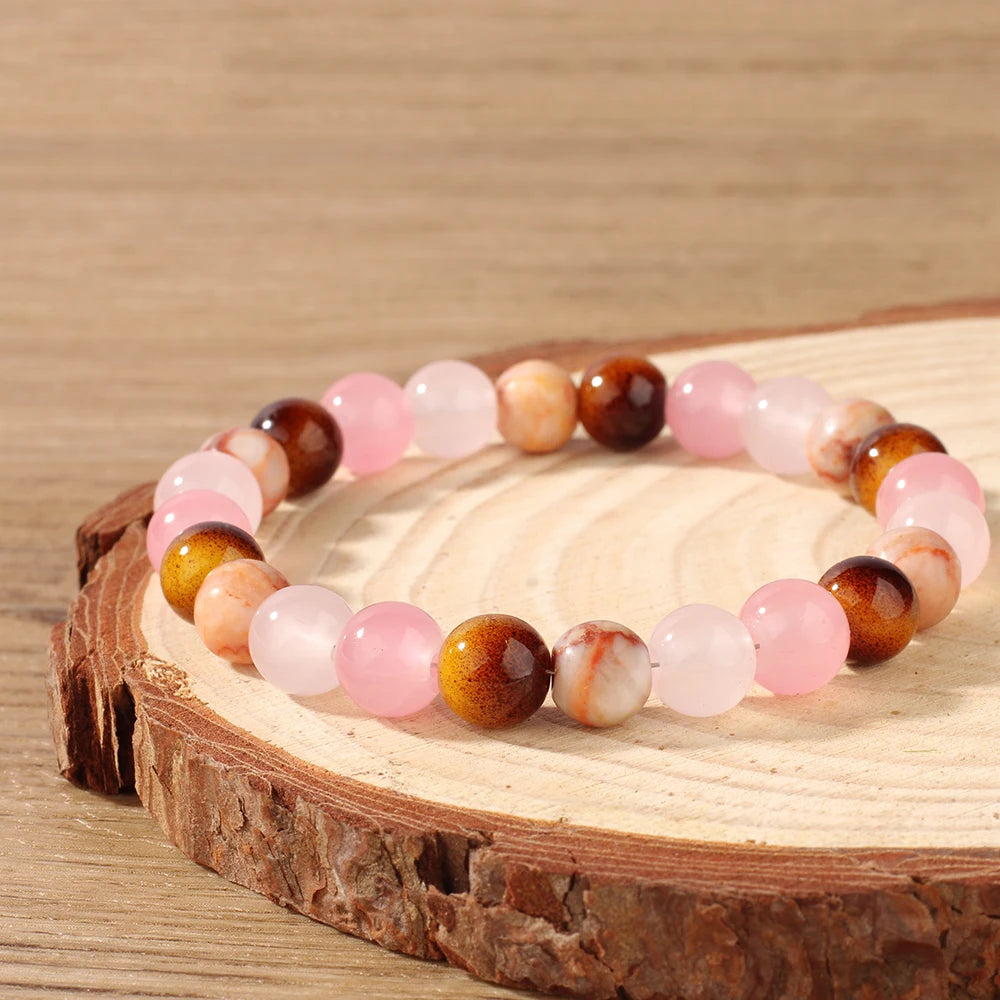 ✨ Romantic Natural Stone Tiger’s Eye Round Stretch Bracelet – Four Seasons Color Blocking – Vibrant Multicolor Brazaletes – Unisex Jewelry