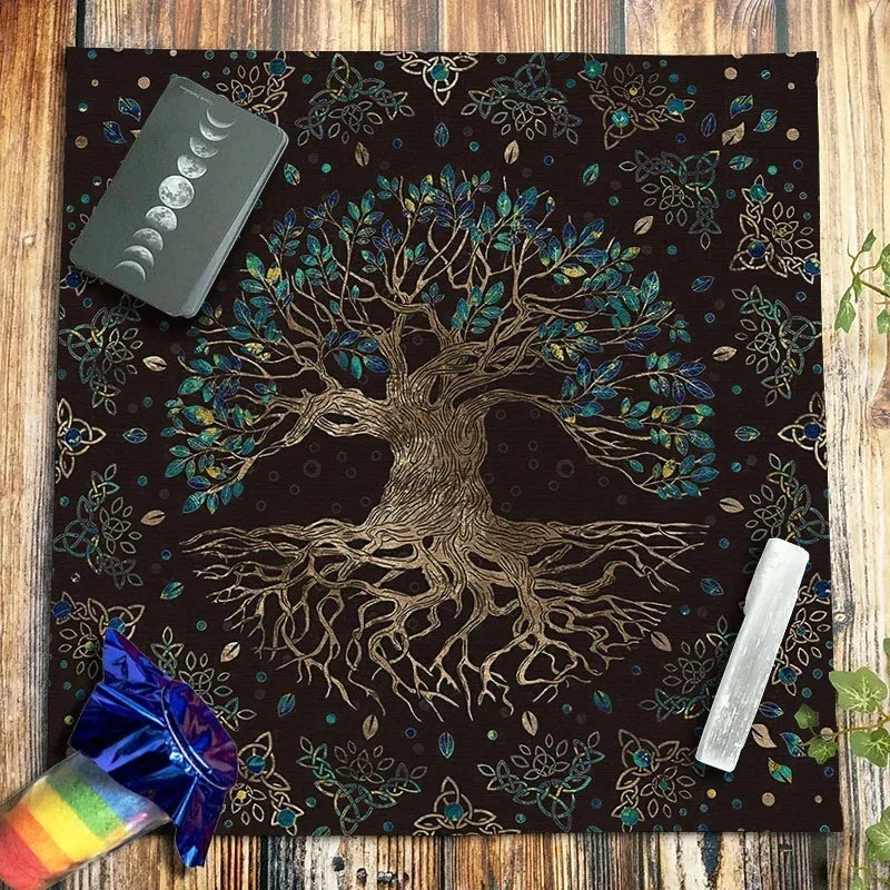 🃏 Celtic Knot & Viking Compass Altar Cloth – Spiritual Runes Pagan Divination Tarot Tablecloth for Witchcraft, Astrology & Oracle Card Readings