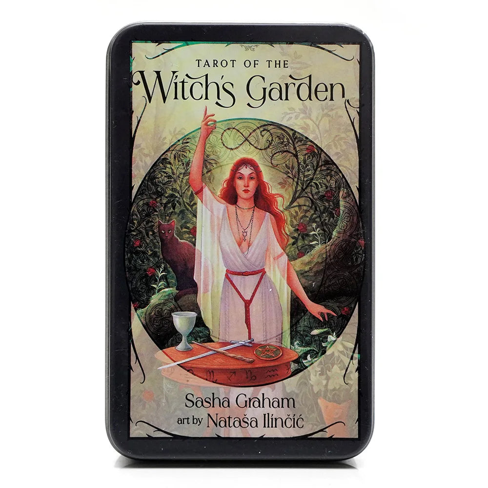 🃏 Tarot of the Witch's Garden – 78 Card Deck in Tin Metal Box with Gold-plated Edges, English Version Tarot Cards for Divination