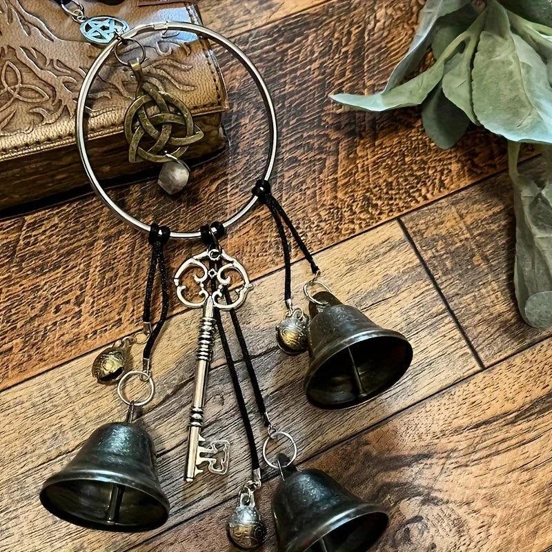 Witch Bell Wind Chime – Handmade Wicker Doorknob Hanging Decor with Protective Blessings for Home Harmony 3gld-0738