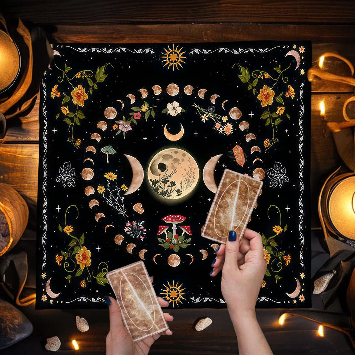 🧿Mystical Sun & Moon Phoenix Tarot Tablecloth – Ice and Fire Phoenix Altar Cloth for Powerful Tarot Readings, Witchcraft & Celestial Home Decor TLB (312)
