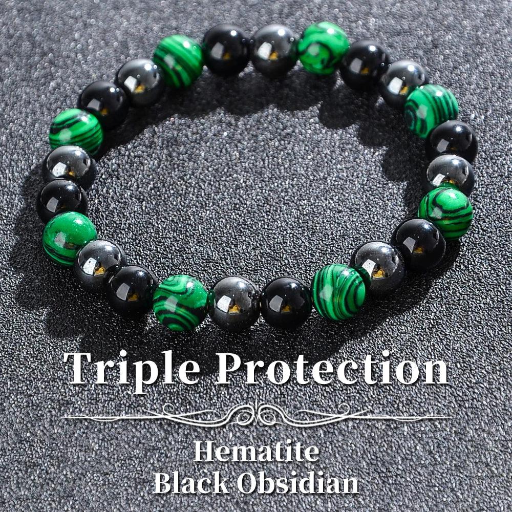 🛡️ The "Azure Guardian" Triple Protection Bracelet: Blue Malachite, Obsidian & Hematite Shield Style-H