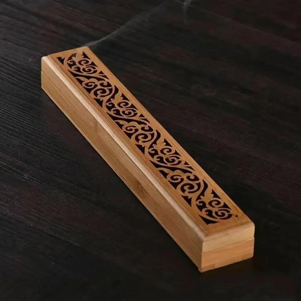 🌿 Natural Bamboo Incense Burner with Laying Plate – Aromatherapy Wooden Box for Incense Storage & Burning | Free Shipping