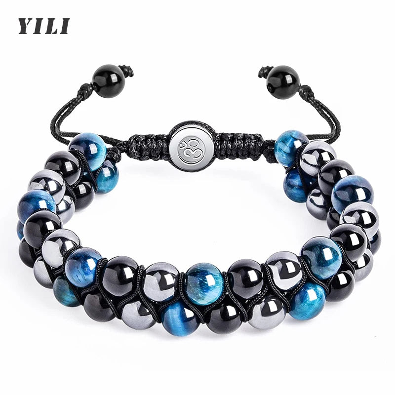 🛡️ Triple Protection Bracelet: Tiger Eye, Black Obsidian & Hematite 8mm Beads – Ultimate Energy Shield, Grounding & Healing Crystal Bangle for Men & Women