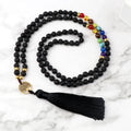 🐯 Tiger Eye & Black Onyx 108 Mala Necklace with Tree of Life Pendant – 7 Chakra Healing Crystal Beads & Protection Rosary Jewelry for Men & Women Black Lava