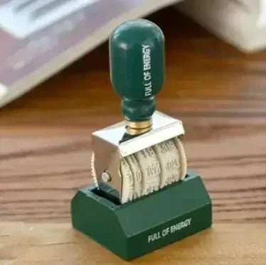 🔤 Wooden Alphabet Letter Stamps Set – Vintage Uppercase & Lowercase Rubber Stamps with DIY Self Ink Pad | Perfect for Diary, Album, Handmade Art & Craft green roller stamp