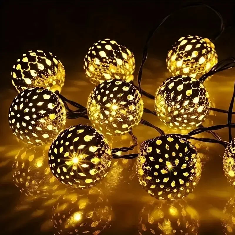 Solar Moroccan Ball String Lights – Multi-Mode Waterproof LED Fairy Lights for Festive Outdoor Ambiance and Garden Decor