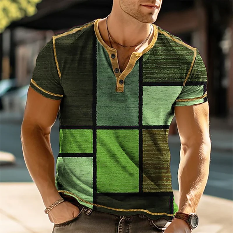 🧱 The Geometric 3D Block Masterpiece: Premium Men's Oversized Vintage Shirt – High-Definition 3D Digital Print, Breathable Short-Sleeve Button-Down, and Sophisticated Streetwear Silhouette