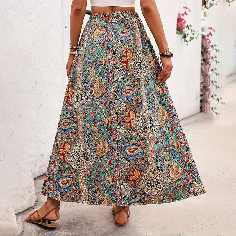 👗&nbsp;Bohemian Boho Retro Floral Print Skirts – Women’s Indie Folk Summer High Waist A-Line Pleated Long Skirts