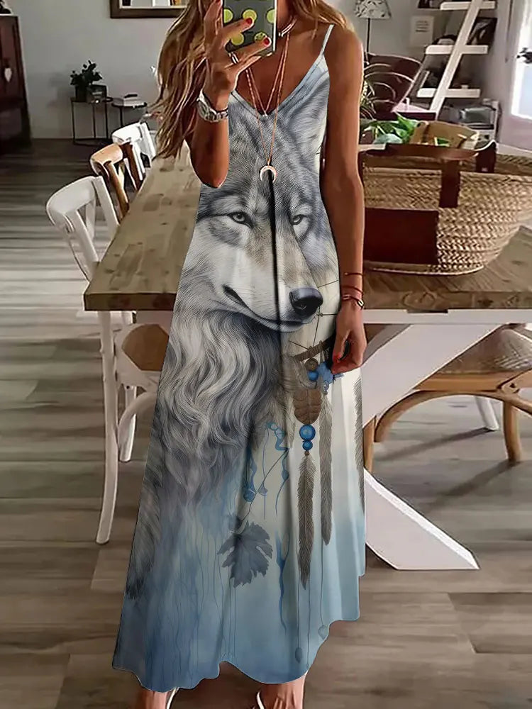 🛍️ 2024 New 3D Owl Vintage Print Sleeveless Vest Long Women’s Tribal Pattern Spaghetti Strap Dress – Summer Long Loose Vest Dresses BDQLTH24874552