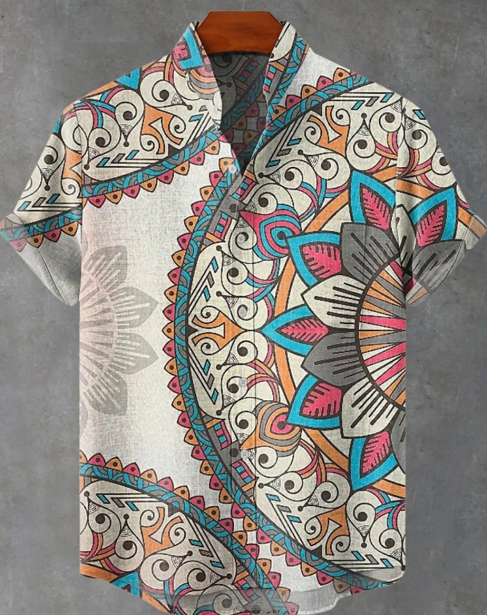 🌅 The Harajuku Sunset Heritage: Premium Unisex Ethnic Linen Shirt – High-Definition Sunset Graphic Print, Breathable Organic Cotton-Linen Blend, and Sophisticated Harajuku-Inspired Streetwear Button-Down SFQQQD1102