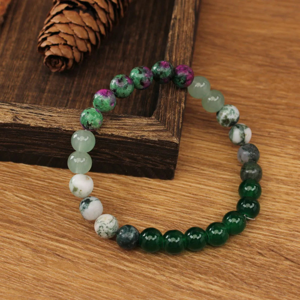✨ Natural Agate Stone Bracelet – Unisex Round Green Bead Bracelet – Elegant Daily Decoration & Perfect Christmas Jewelry Gift