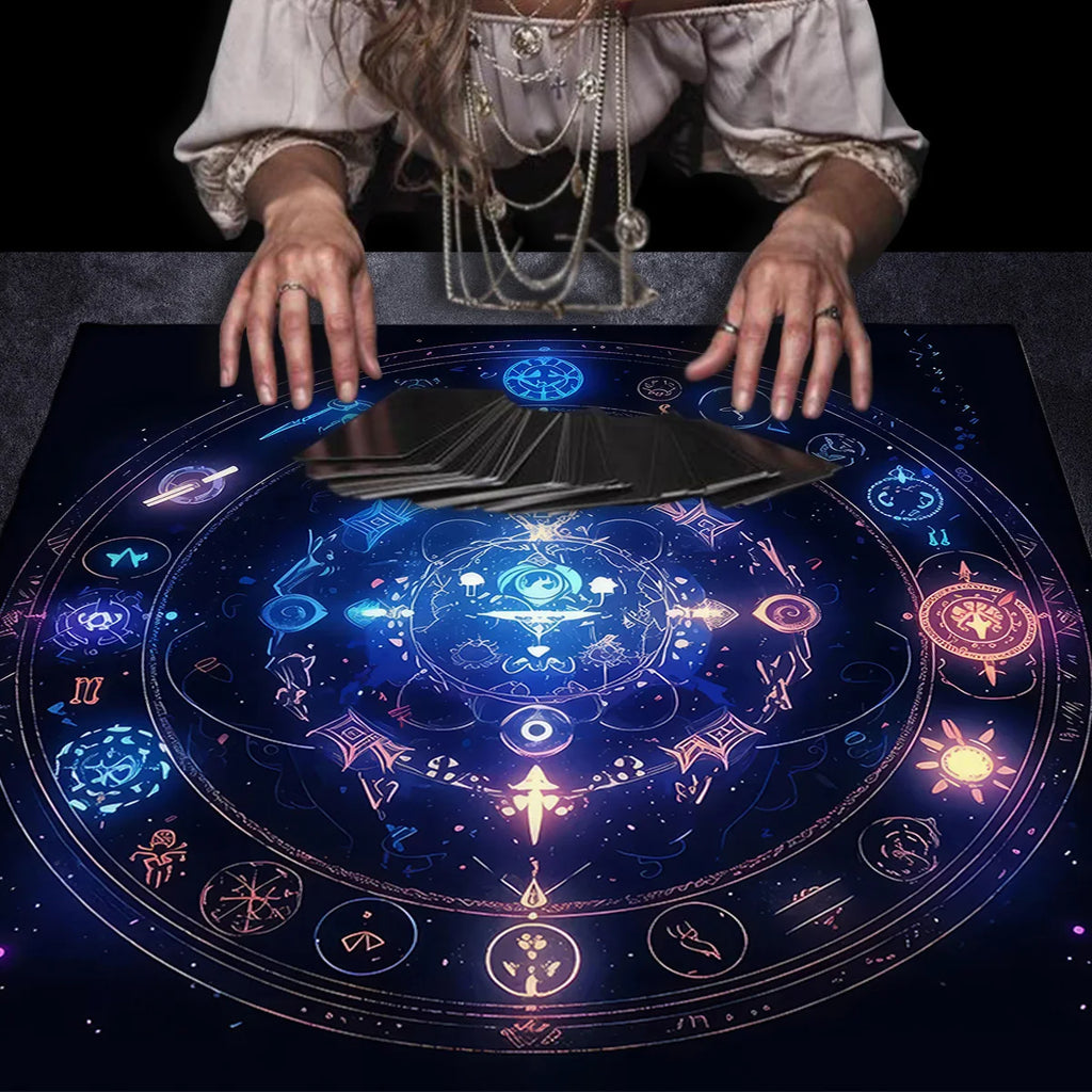 🌌Divination With Tarot Tablecloth | Cosmic Star Astrology Decorated Altar Cloth – Rune & Astrology Oracle Board Game Mat