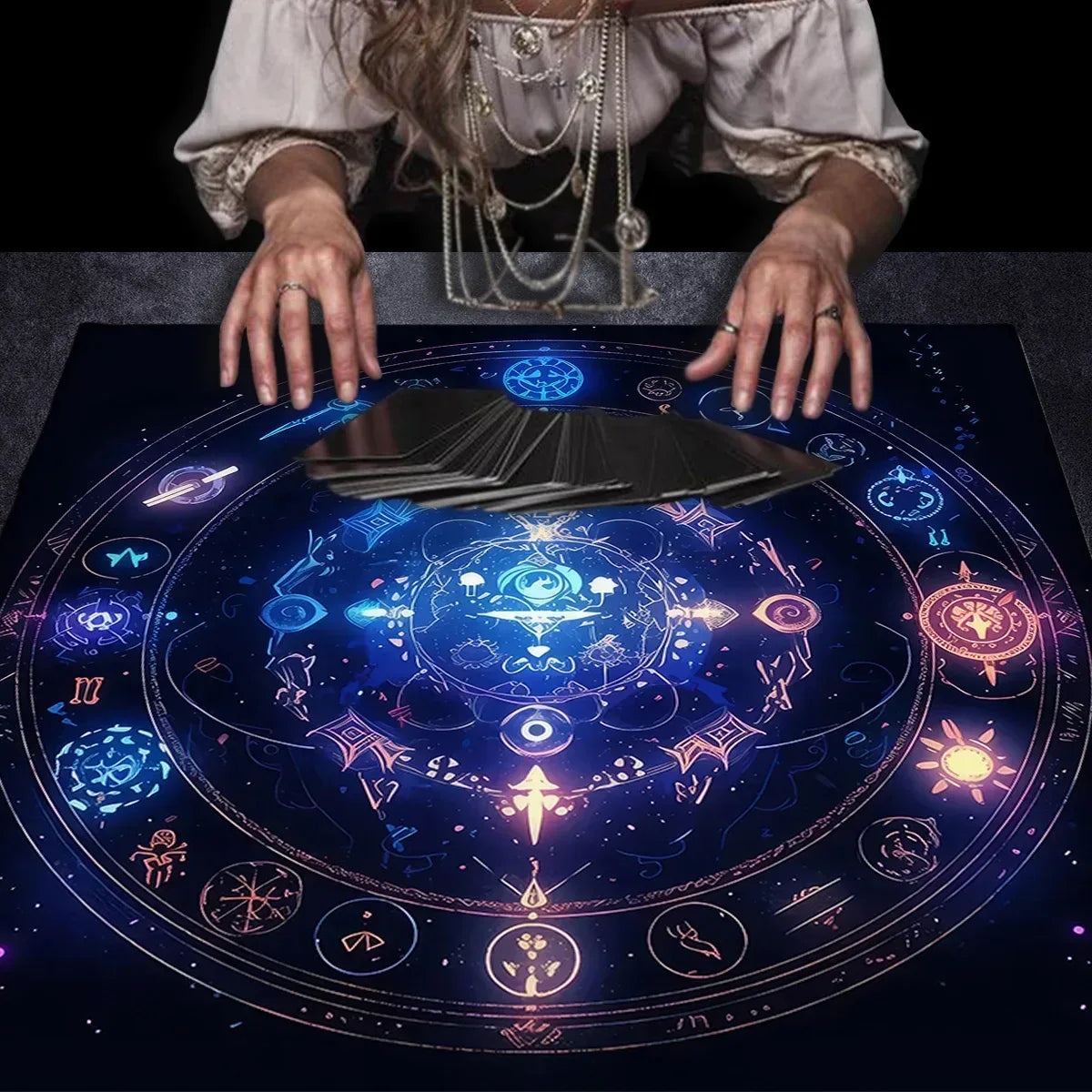 🌌Divination With Tarot Tablecloth | Cosmic Star Astrology Decorated Altar Cloth – Rune & Astrology Oracle Board Game Mat