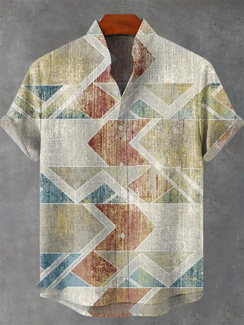 🏝️ The Tropical Horizon 3D Masterpiece: Premium Men's Cotton-Linen Blend Hawaiian Shirt – High-Definition Artistic Print, Breathable Short-Sleeve Button-Up, and Sophisticated Resort Silhouette SFQQQD404