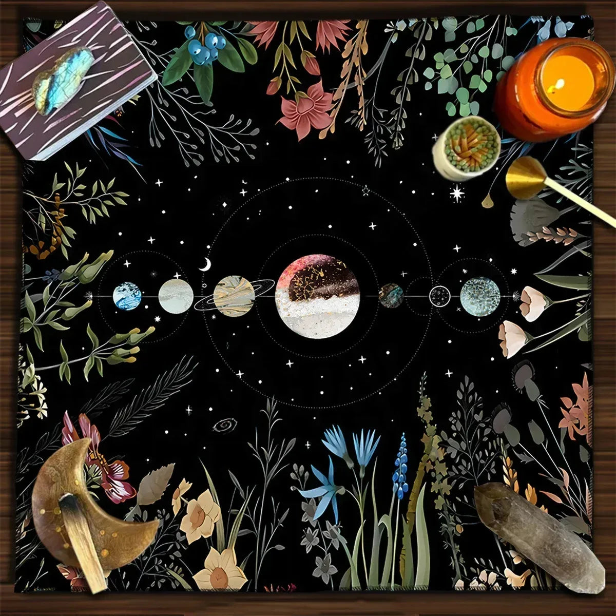 🃏 Mandala Tree of Life Tarot Tablecloth – Sea Velvet Square Butterfly Altar Cloth for Tarot Readings, Terrace Dining & Multi-Purpose Mystic Decor