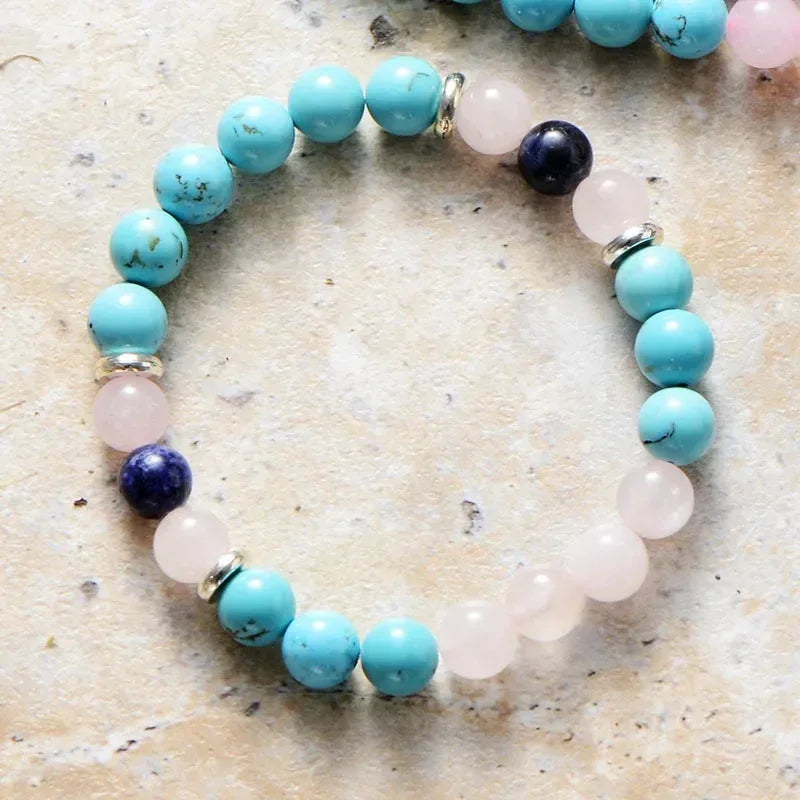 🐯 Retro Ethnic Tiger Eye & Turquoise 108 Bead Necklace: Healing Protection Mala with Lobster Clasp – Boho Statement Jewelry for Men & Women Turquoise bracelet