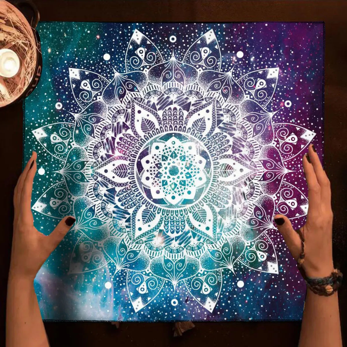 🌌 Blue Mandatura Tarot Card Tablecloth | Altar Decorations Cloth with Mysterious Starry Sky – Spread Tarot Reading Cloth & Witch Home Decor