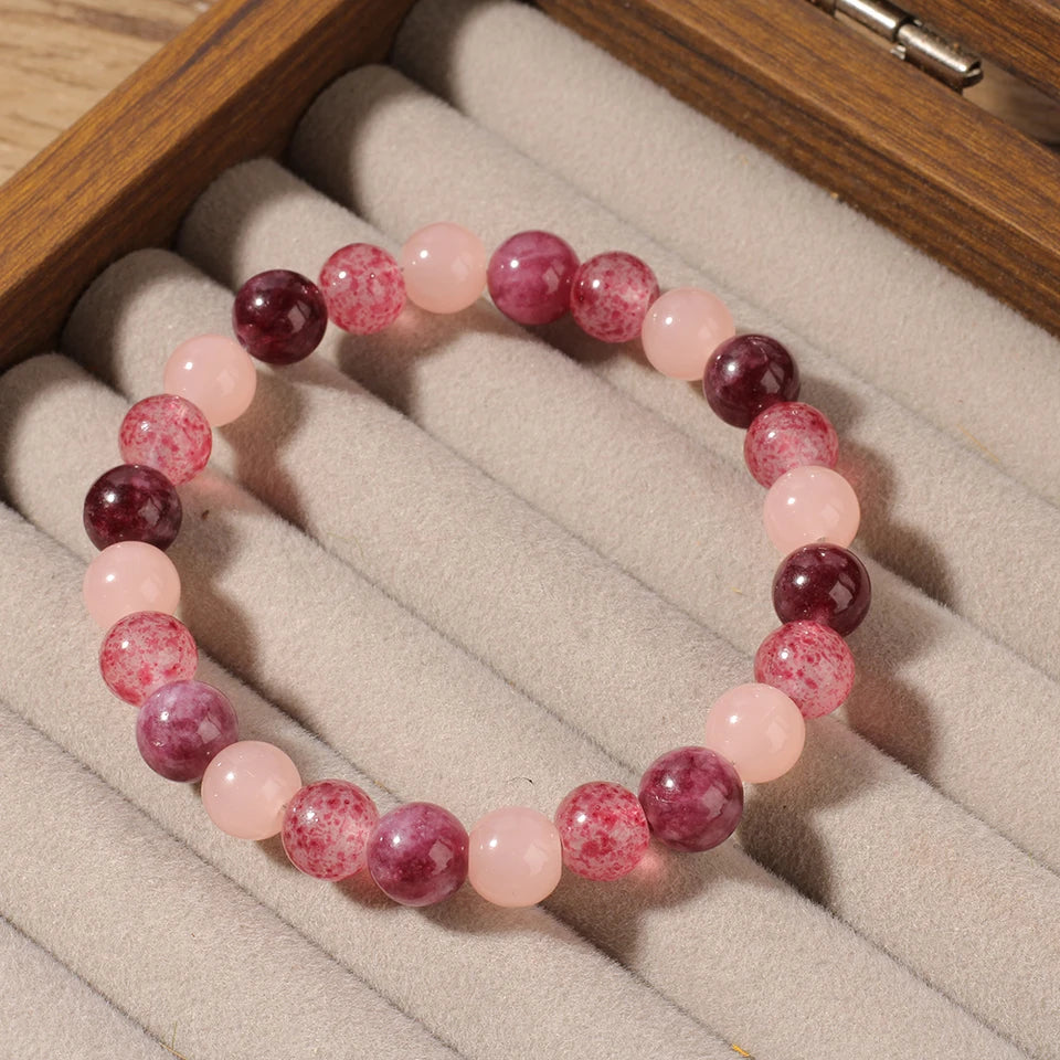 ✨ Cute Autumn & Winter Jewelry – Pink Garnet, Pink Quartz & Strawberry Quartz Bracelet – Natural Stone Gift for Girlfriend