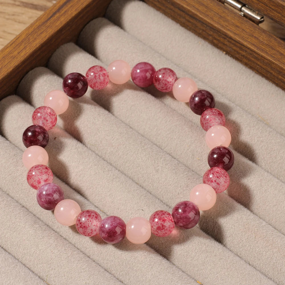 ✨ Cute Autumn & Winter Jewelry – Pink Garnet, Pink Quartz & Strawberry Quartz Bracelet – Natural Stone Gift for Girlfriend