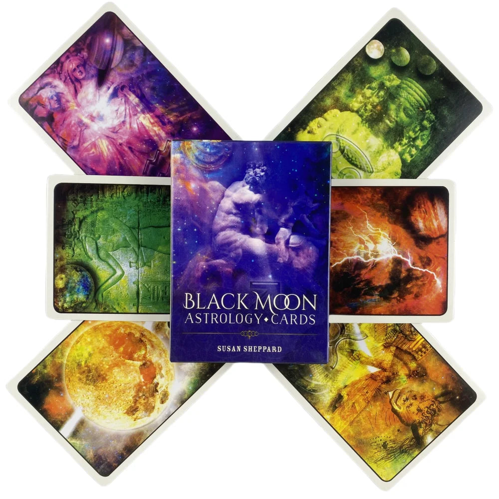 🌑 Black Moon Astrology Oracle Cards – 52-Card Deck with Paper Guidebook for Fate Divination, Cosmic Insight, and Party Games