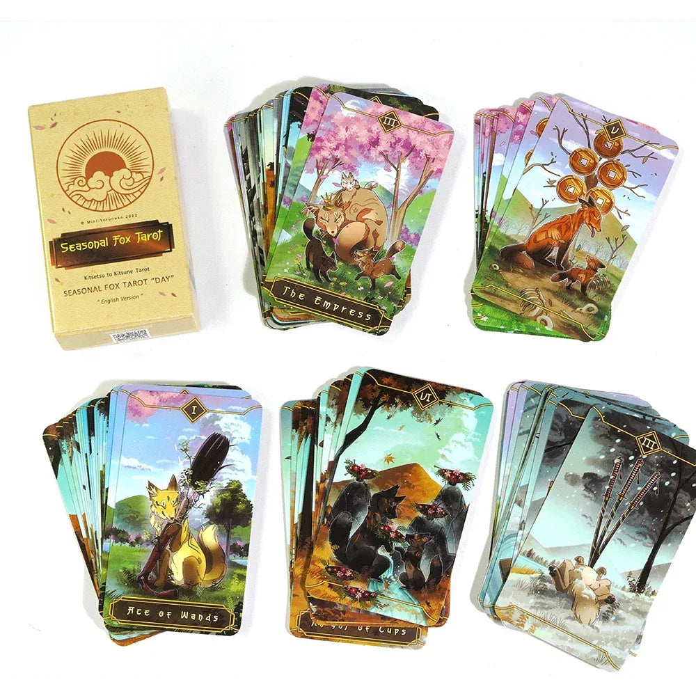 🦊 Seasonal Fox Tarot Deck – 78 Cards English Version | Kitseysu to Kitsune | Beginners' Friendly | Beautiful Gift Edition