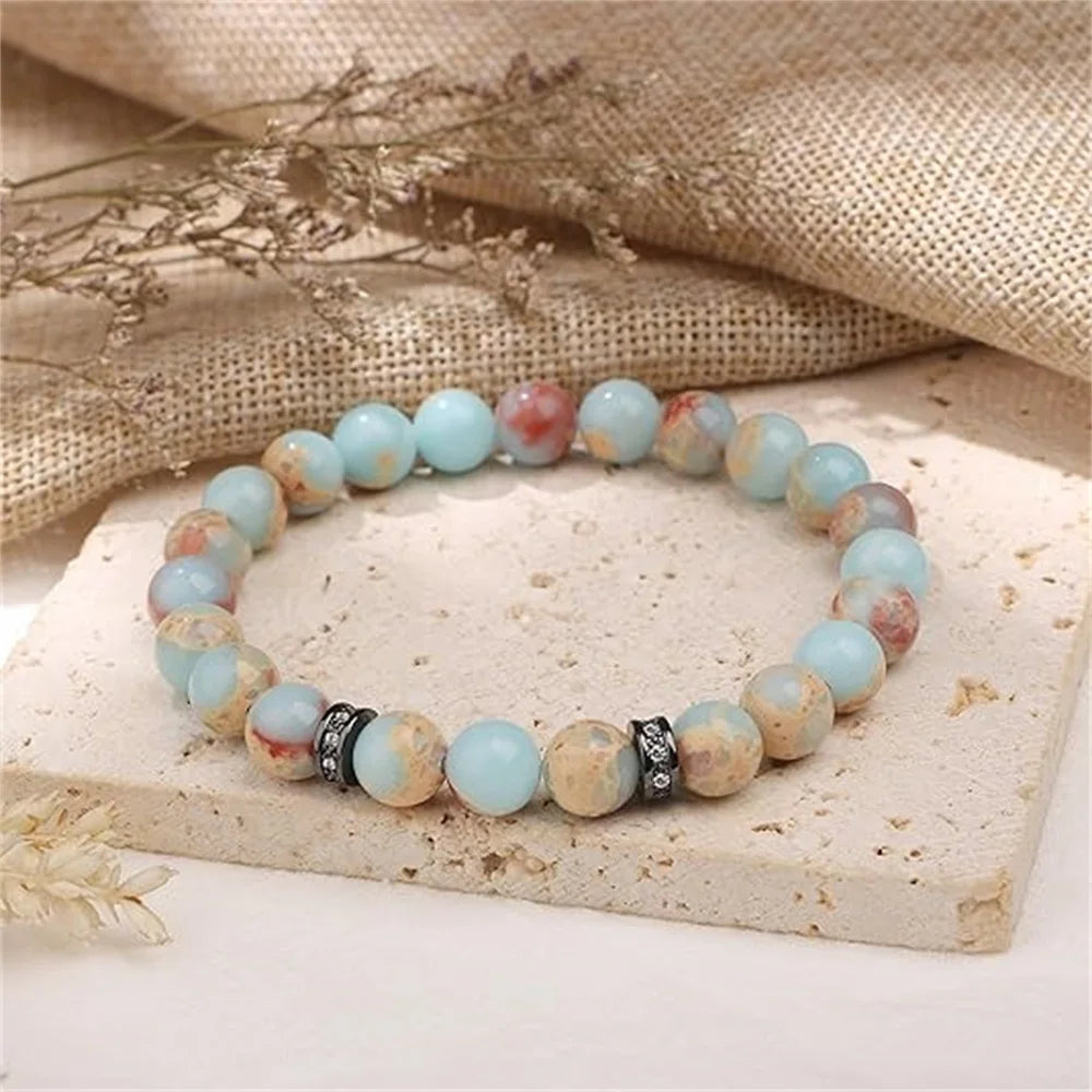 ✨ Pink Zebra Natural Stone Bracelet – Elegant Crystal Jewelry with Gift Card – Perfect Gift for Special Occasions