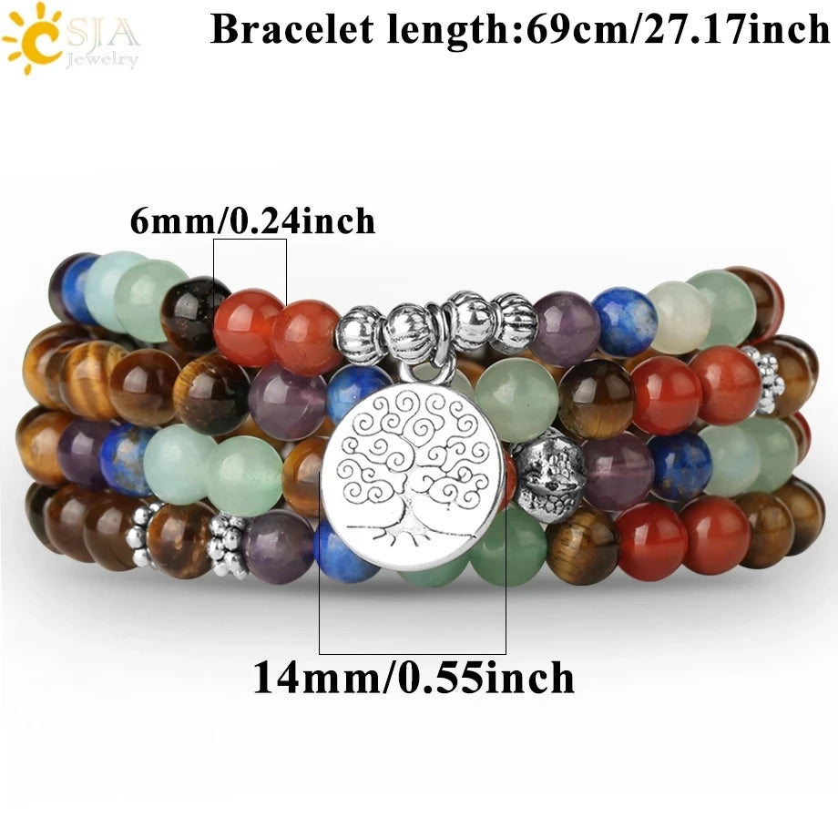 ✨ Tiger Eye 7 Chakras 108 Mala Bracelet – Natural Stone 6mm Beaded Tibetan Buddhist Yoga Jewelry