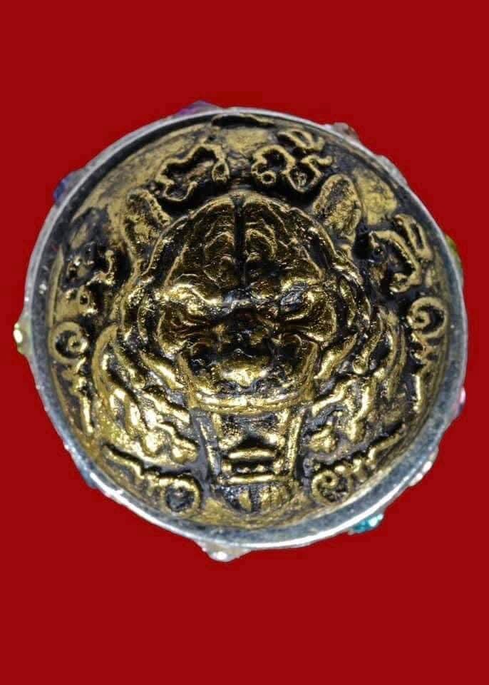 Exclusive Luk Om Nuea Duang Amulet - Limited Edition 2K Satin Silver with Nine Gemstone Inlays, Dual Empowerment from Luang Pu Mun, Luang Pu Theng & Luang Pu Sila