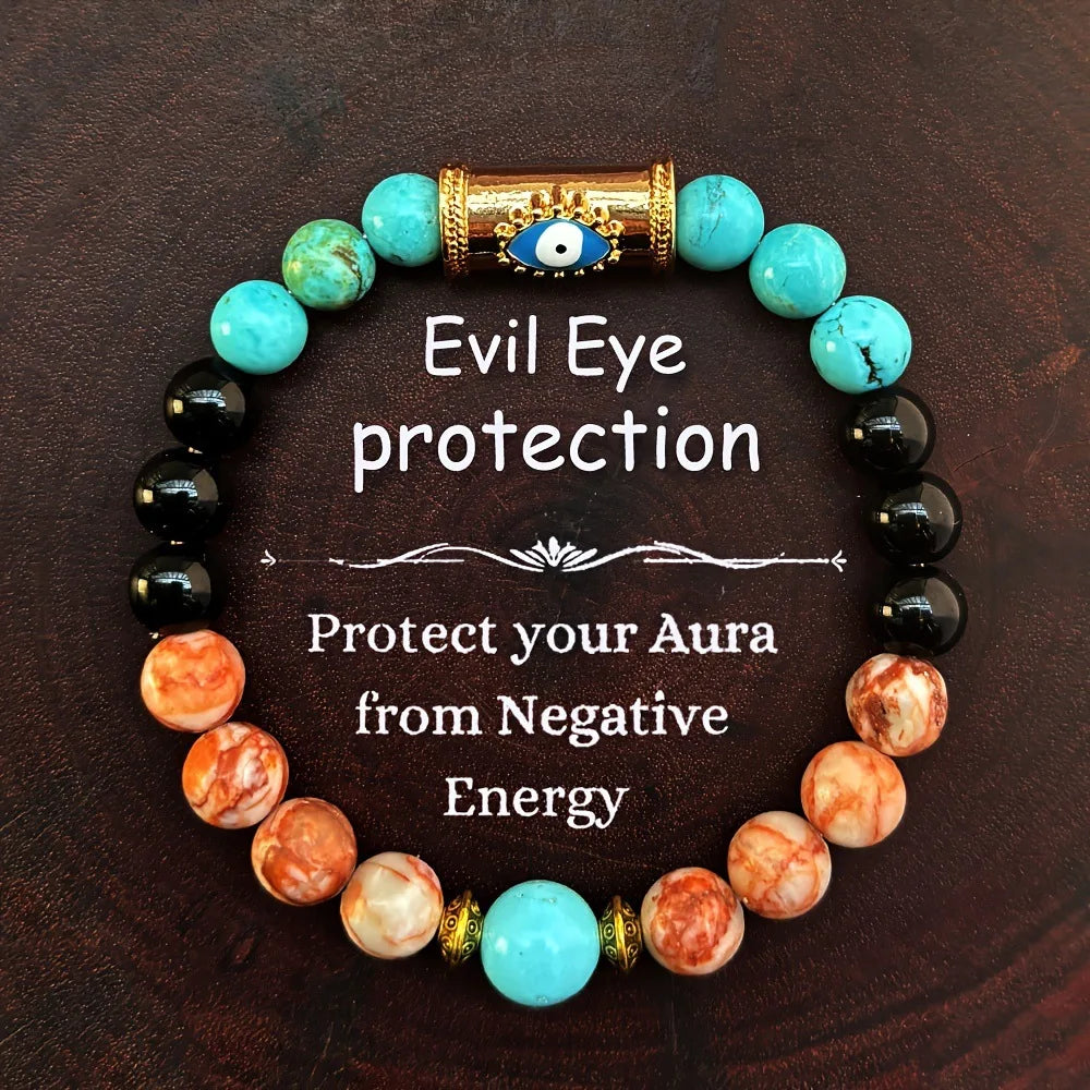 🧿 Lucky Evil Eye Natural Stone Beaded Bracelet – Turkish Protection Amulet | Unisex Jewelry for Yoga, Spirituality & Friendship Gifts Evil eye protection