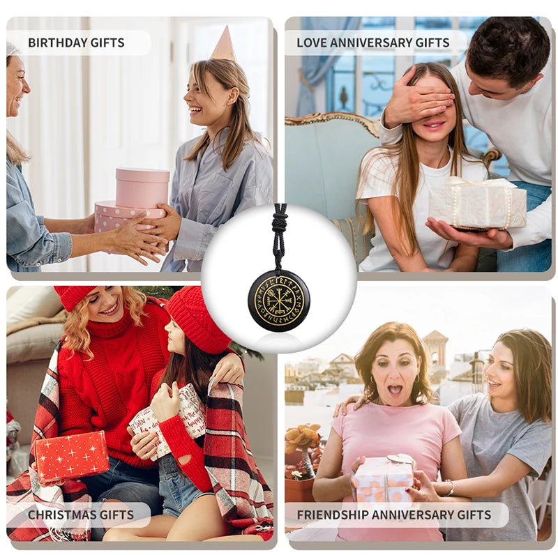 🧭 Natural Crystal Viking Compass Energy Pendant Necklace – Guardian Symbol | Fashion Jewelry for Men & Women