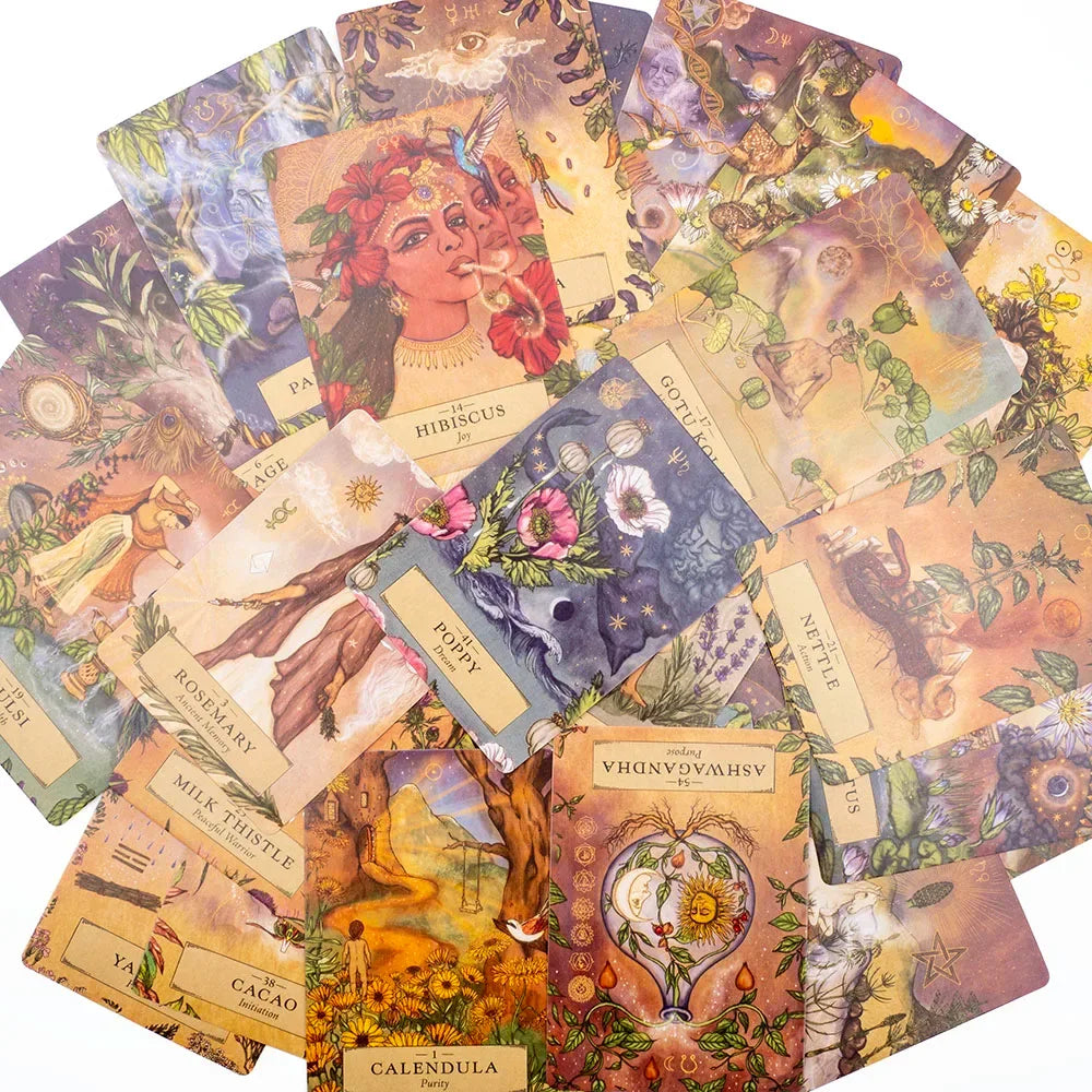🌿 Herbal Astrology Oracle Deck – 55 Beautifully Illustrated Cards | Ancient Plant Healing & Astrological Wisdom | 10.4 x 7.4 cm | Board Game Edition