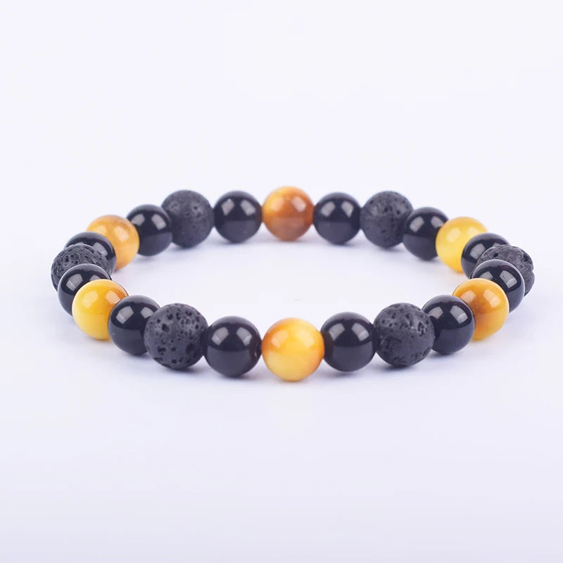 ✨ Magnetic Hematite, Tiger Eye & Obsidian Bracelet – Triple Protection Health Care Stainless Steel Bangle – Perfect Weight Loss Gift for Men & Women 22orange tiger eye