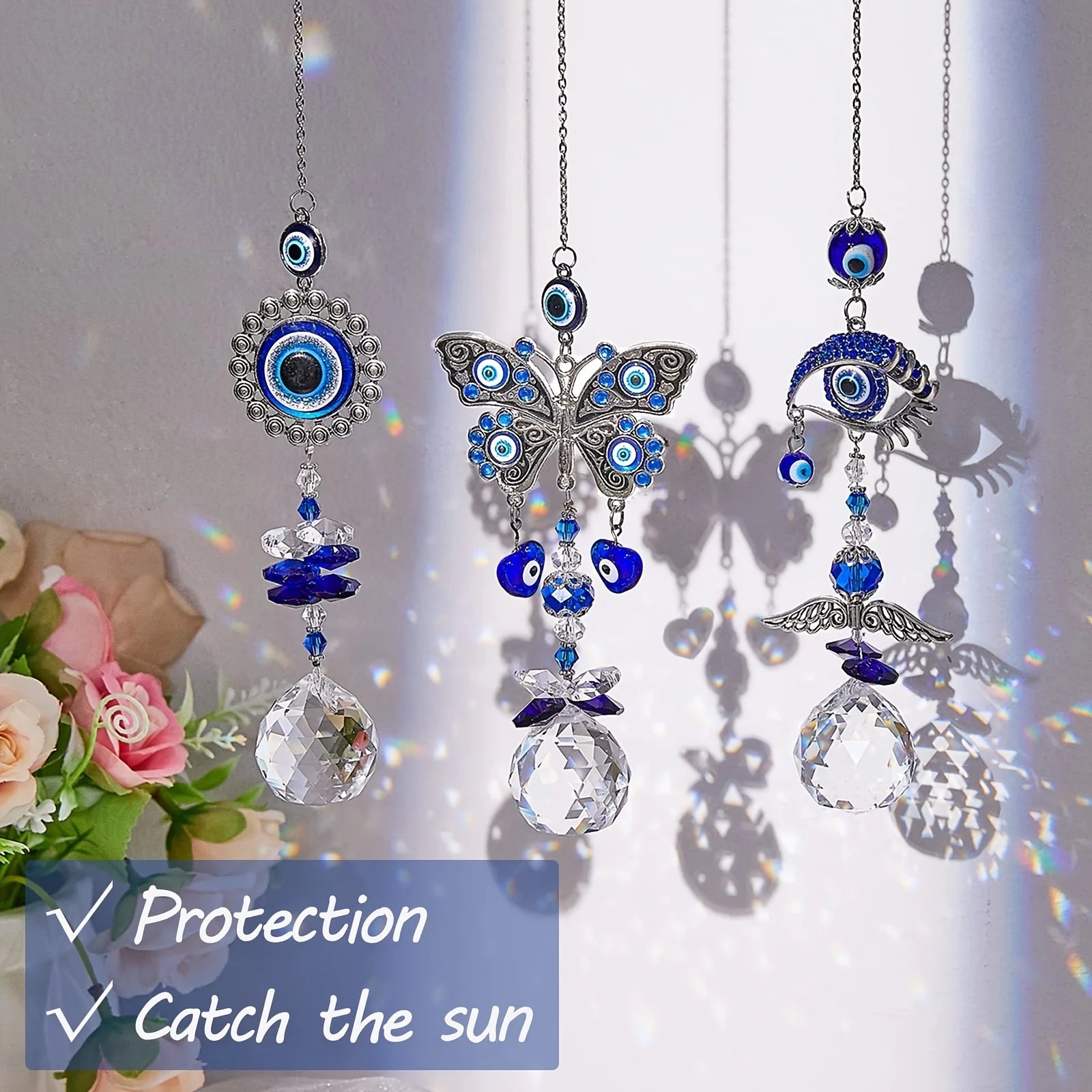 🧿 1Pc Evil Eye Suncatcher with Crystal Prism Balls – Window Hanging Sun Catcher & Rainbow Maker for Home, Garden & Car Decor | Free Shipping