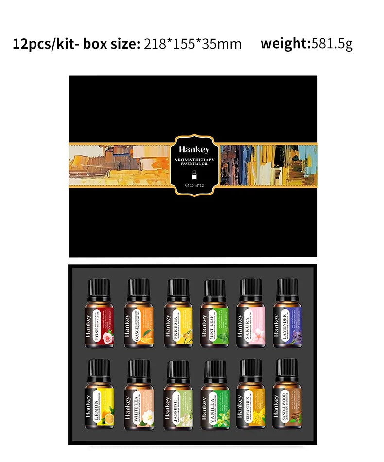 🌿 10ml Essential Oil Aromatherapy Gift Box – Water-Soluble Natural Oils for Diffuser and Humidifier with Lavender, Rose, Eucalyptus, White Peach, and Oolong﻿
